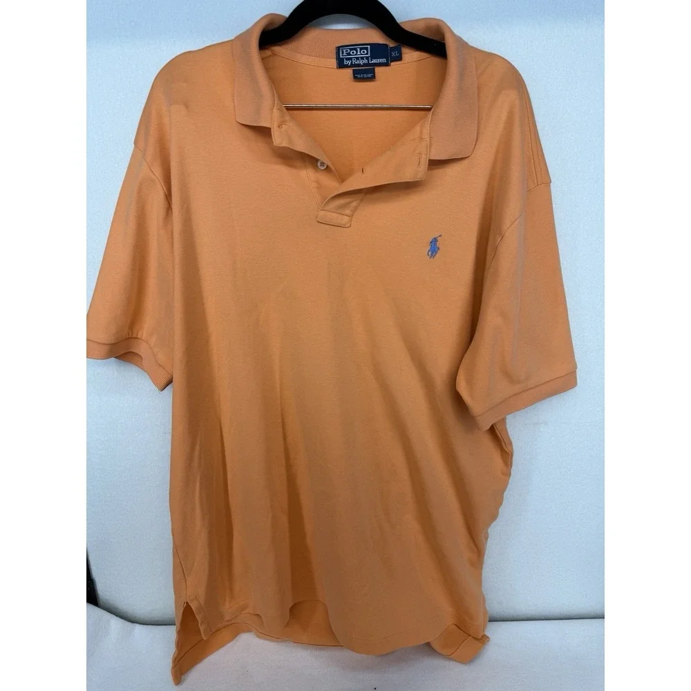 Vintage Polo Ralph Lauren Men's Orange 100% Cotton Polo Shirt Size XL